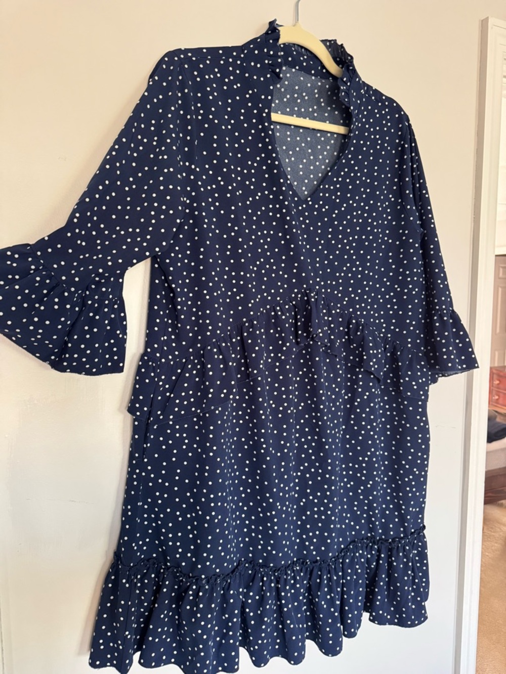Navy Polka Dot Ruffle Dress